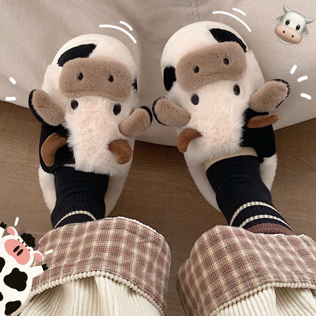 Plush Cow Slippers