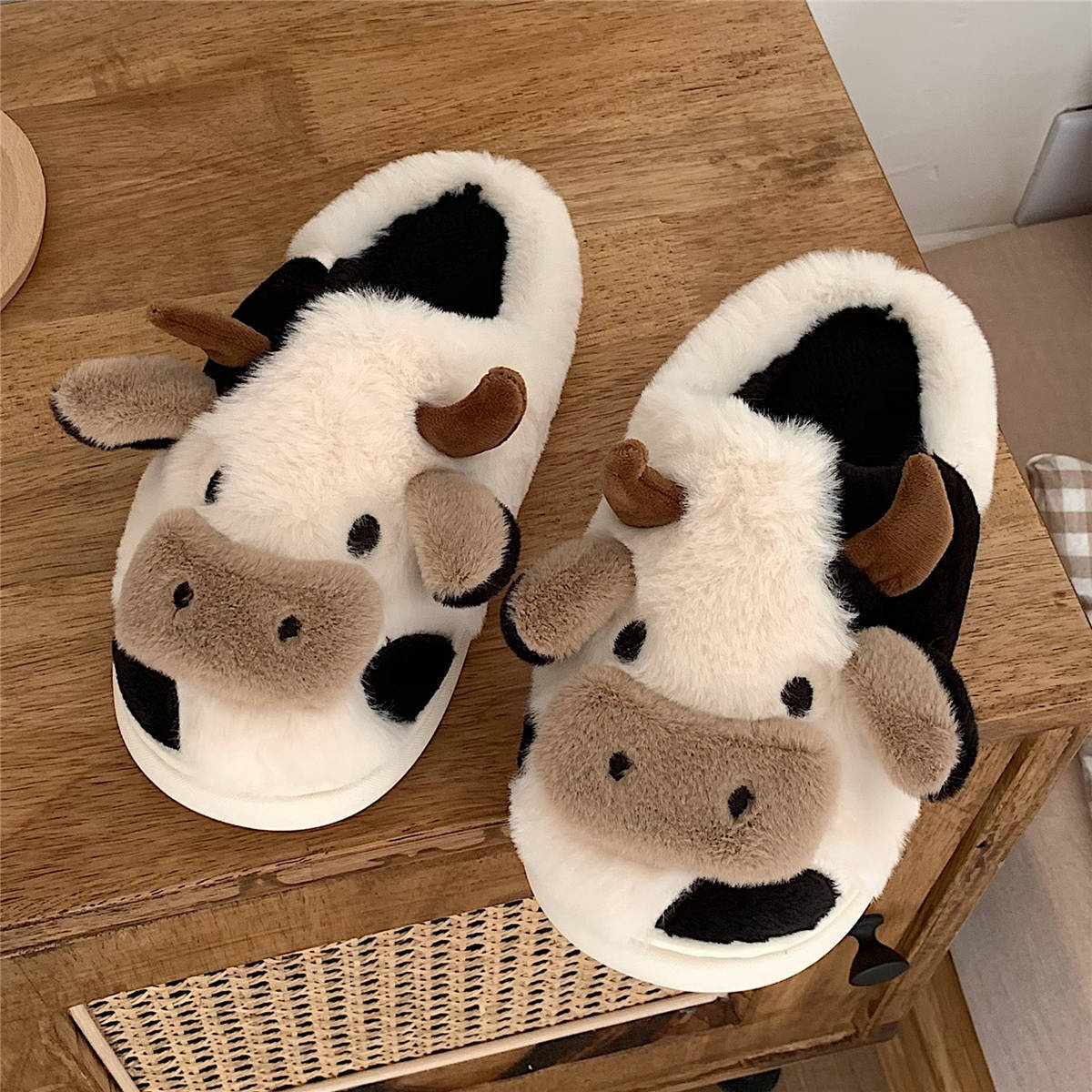 Plush Cow Slippers